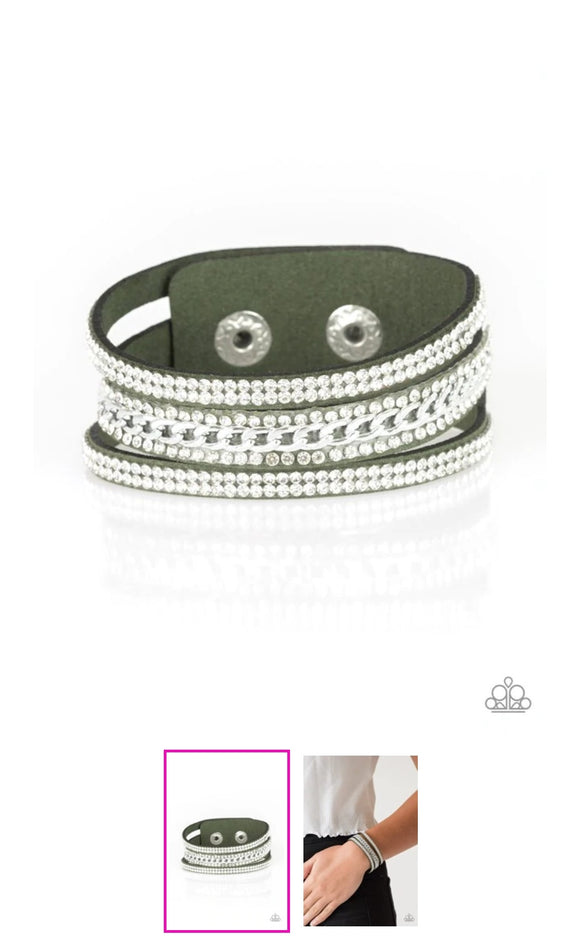 Rollin in Rhinestones Green Bracelet