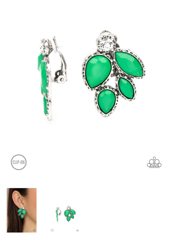 Fancy Foilage Green Clip-on Earrings