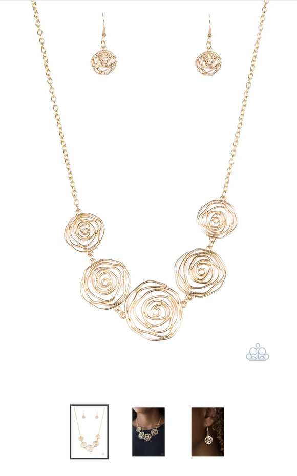 Rosy Rosette Gold Necklace