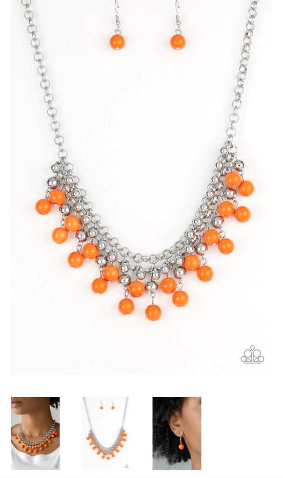 Friday Night Fringe Orange Necklace